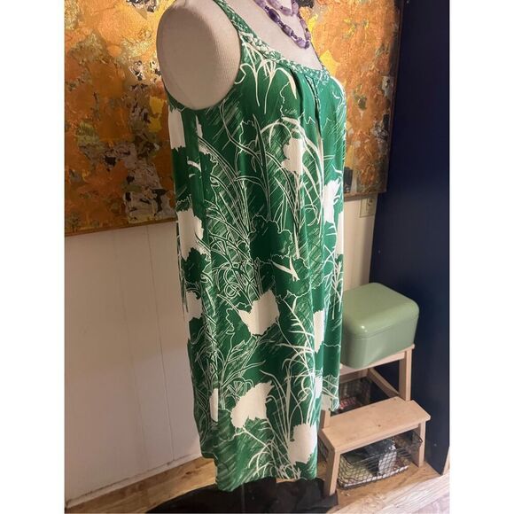 Beth Bowley Green & White 100% Silk Sleeveless Dress Size 10 - Picture 3 of 9